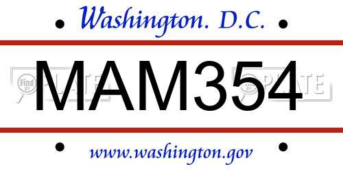 MAM354 District Of Columbia License Plate