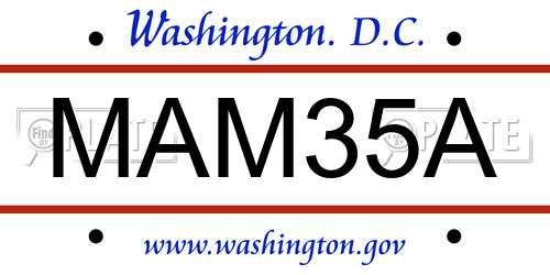 MAM35A District Of Columbia License Plate