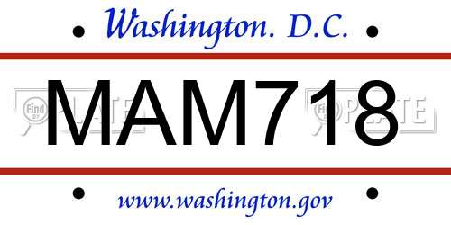 MAM718 District Of Columbia License Plate