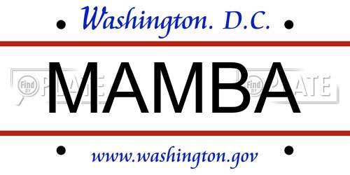 MAMBA District Of Columbia License Plate