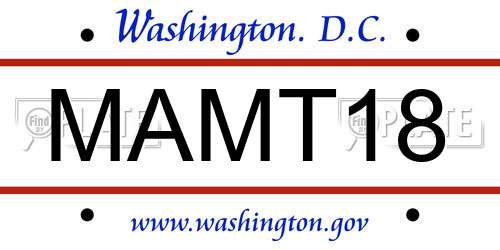 MAMT18 District Of Columbia License Plate