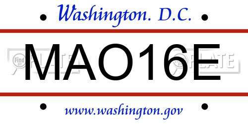 MAO16E District Of Columbia License Plate