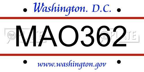 MAO362 District Of Columbia License Plate
