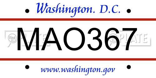 MAO367 District Of Columbia License Plate