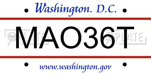 MAO36T District Of Columbia License Plate