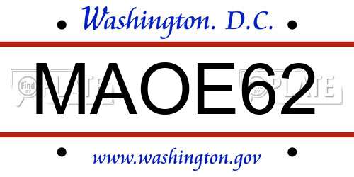 MAOE62 District Of Columbia License Plate