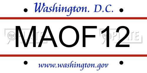 MAOF12 District Of Columbia License Plate