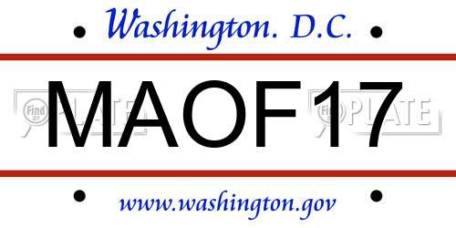 MAOF17 District Of Columbia License Plate