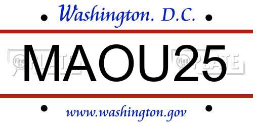 MAOU25 District Of Columbia License Plate