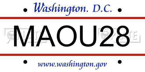 MAOU28 District Of Columbia License Plate