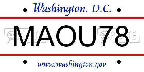 MAOU78 District Of Columbia License Plate