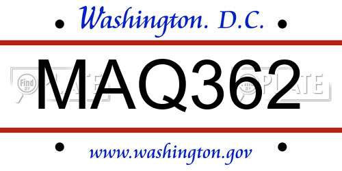 MAQ362 District Of Columbia License Plate