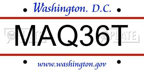 MAQ36T District Of Columbia License Plate