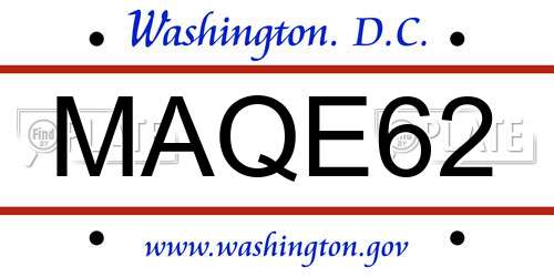 MAQE62 District Of Columbia License Plate