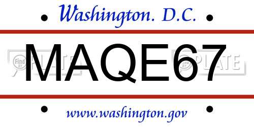 MAQE67 District Of Columbia License Plate