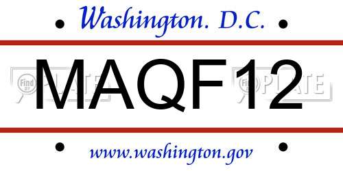 MAQF12 District Of Columbia License Plate