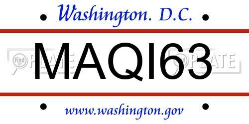 MAQI63 District Of Columbia License Plate