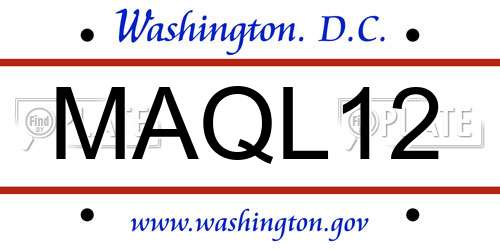 MAQL12 District Of Columbia License Plate