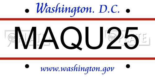 MAQU25 District Of Columbia License Plate