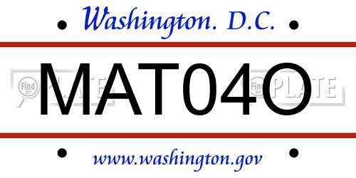 MAT04O District Of Columbia License Plate