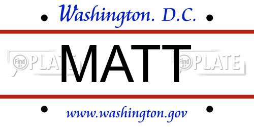 MATT District Of Columbia License Plate