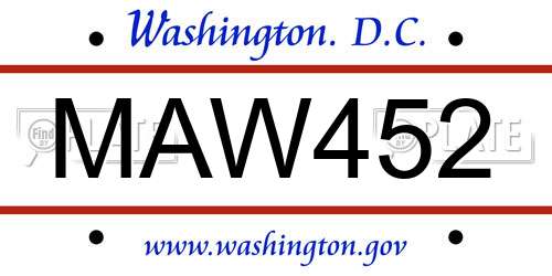 MAW452 District Of Columbia License Plate