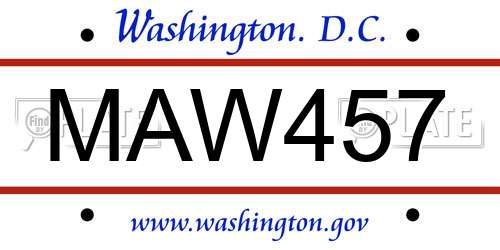 MAW457 District Of Columbia License Plate
