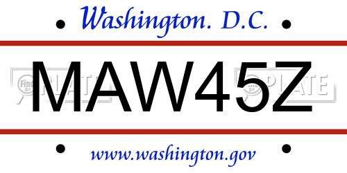 MAW45Z District Of Columbia License Plate