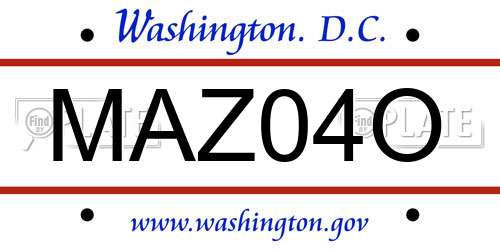 MAZ04O District Of Columbia License Plate