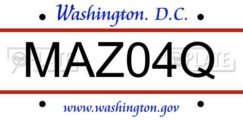 MAZ04Q District Of Columbia License Plate