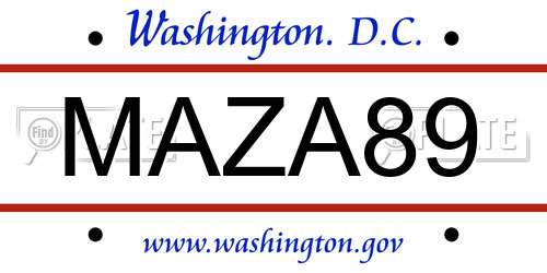MAZA89 District Of Columbia License Plate
