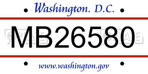 MB26580 District Of Columbia License Plate