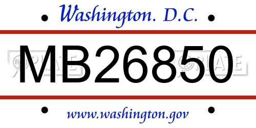MB26850 District Of Columbia License Plate