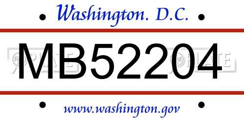 MB52204 District Of Columbia License Plate