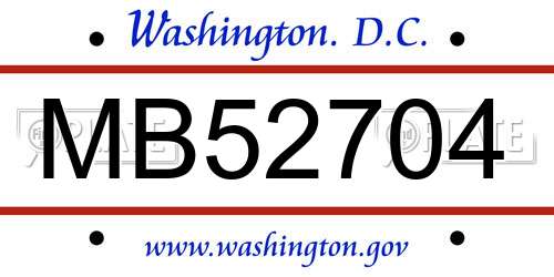 MB52704 District Of Columbia License Plate