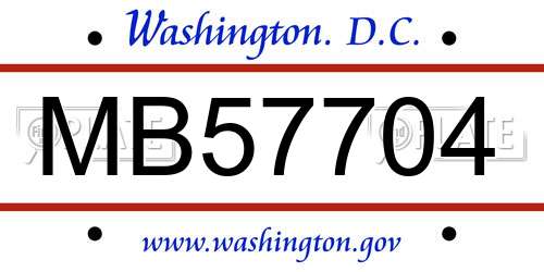 MB57704 District Of Columbia License Plate