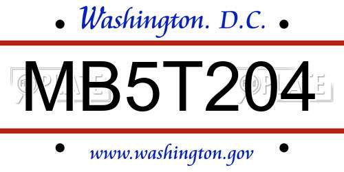 MB5T204 District Of Columbia License Plate