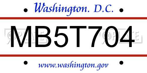 MB5T704 District Of Columbia License Plate