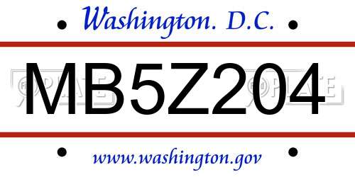 MB5Z204 District Of Columbia License Plate