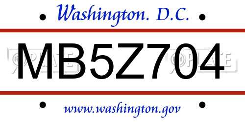 MB5Z704 District Of Columbia License Plate