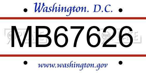 MB67626 District Of Columbia License Plate