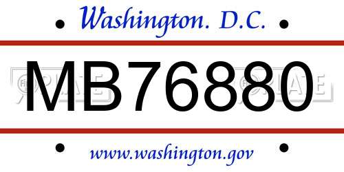 MB76880 District Of Columbia License Plate