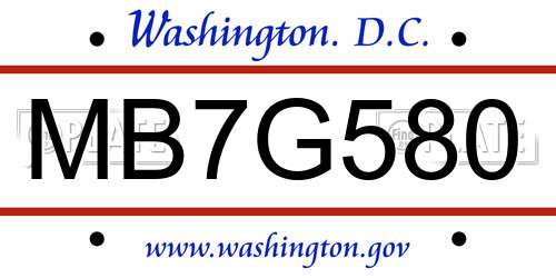 MB7G580 District Of Columbia License Plate