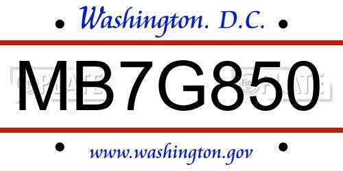 MB7G850 District Of Columbia License Plate