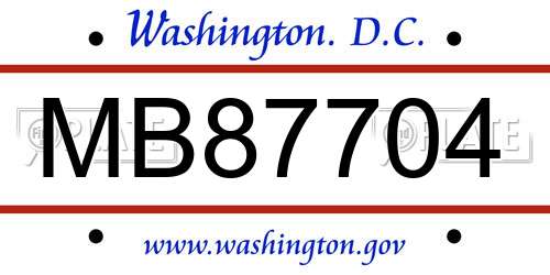 MB87704 District Of Columbia License Plate