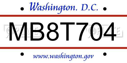 MB8T704 District Of Columbia License Plate