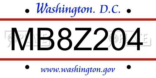 MB8Z204 District Of Columbia License Plate