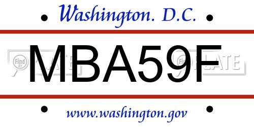 MBA59F District Of Columbia License Plate