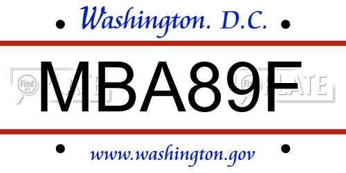 MBA89F District Of Columbia License Plate