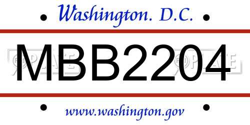 MBB2204 District Of Columbia License Plate
